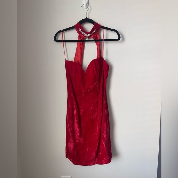 Vintage Jessica McClintok Gunne Sax Red Velvet Mini Dress - Picture 1 of 8